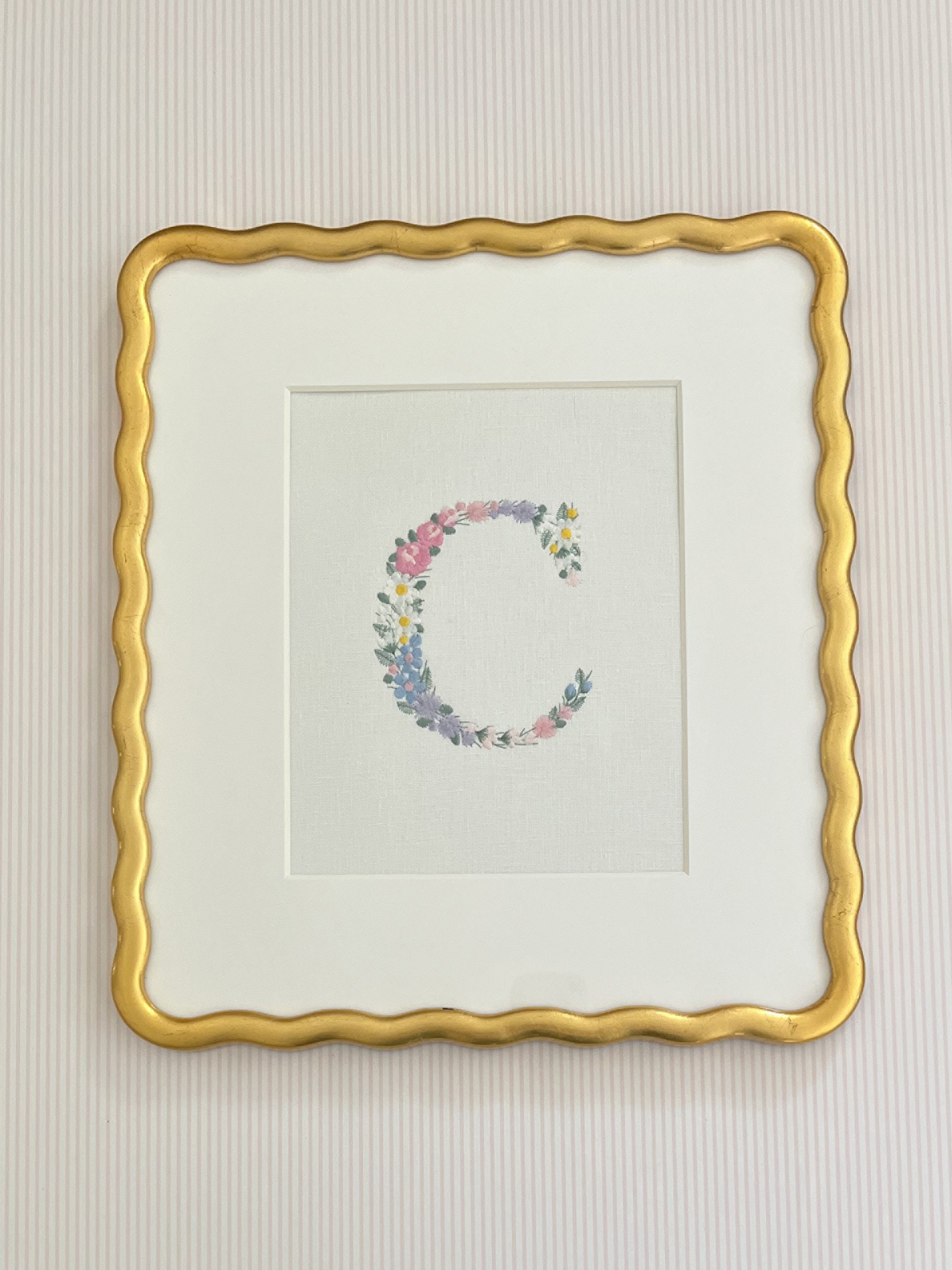 TheBeeAndBobbin Custom Embroidered Floral Initial Art.