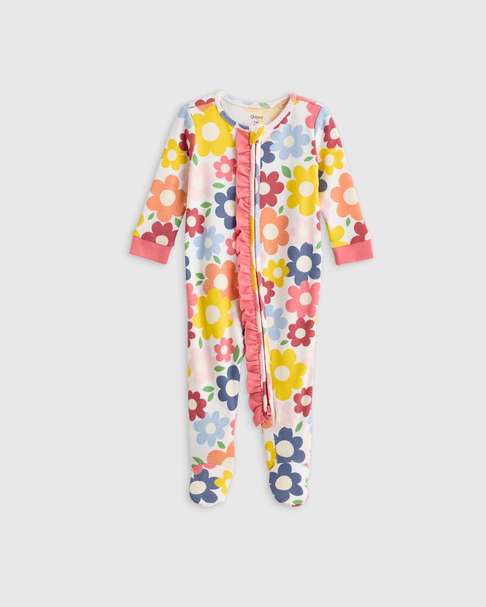 Quince 100% Organic Cotton Ruffle Footie in Pop Floral.