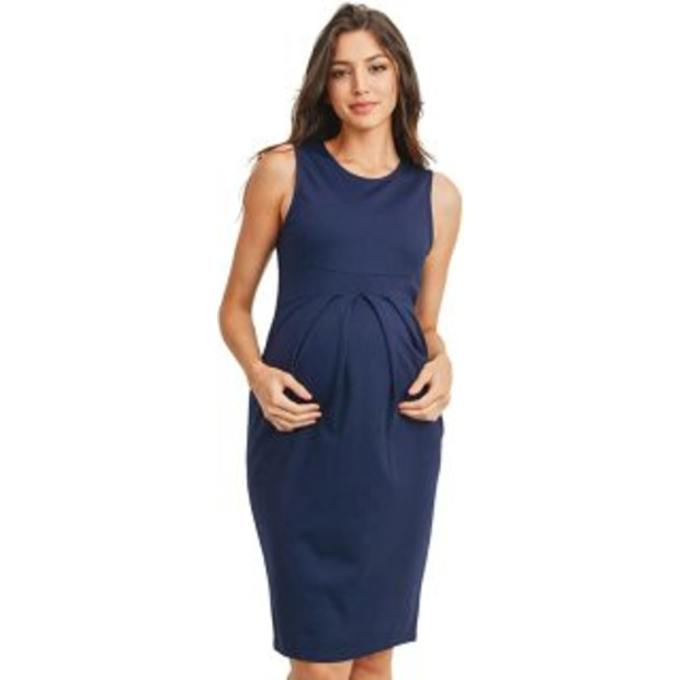 LaClef Women's Knee Length Midi Maternity Dress with Front Pleat - $29.95.