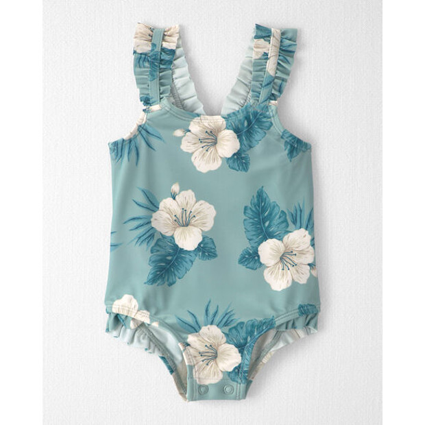 Ruffle 1-Piece Swimsuit in Blue Hibiscus.