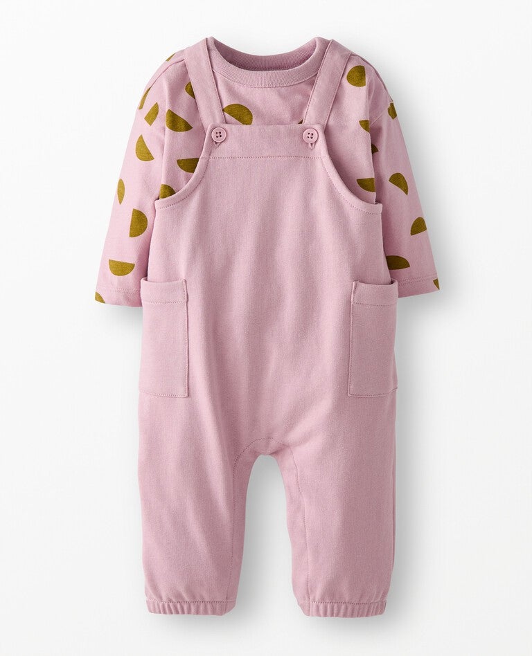 Long Sleeve T-Shirt & French Terry Overalls Set.