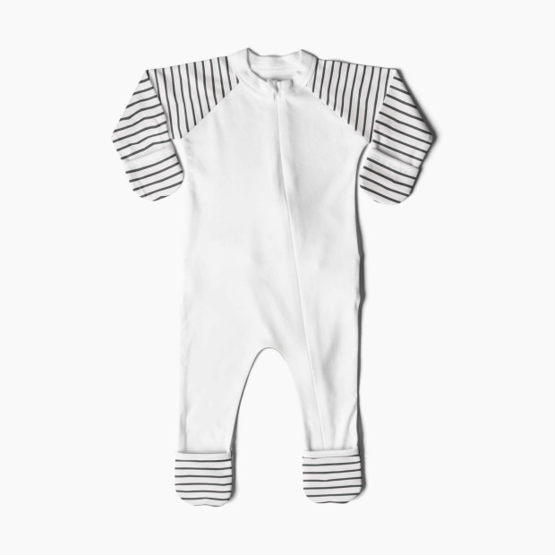 Goumi Kids Organic Cotton Printed Footie - Stripe Gray, 0-3 Months.