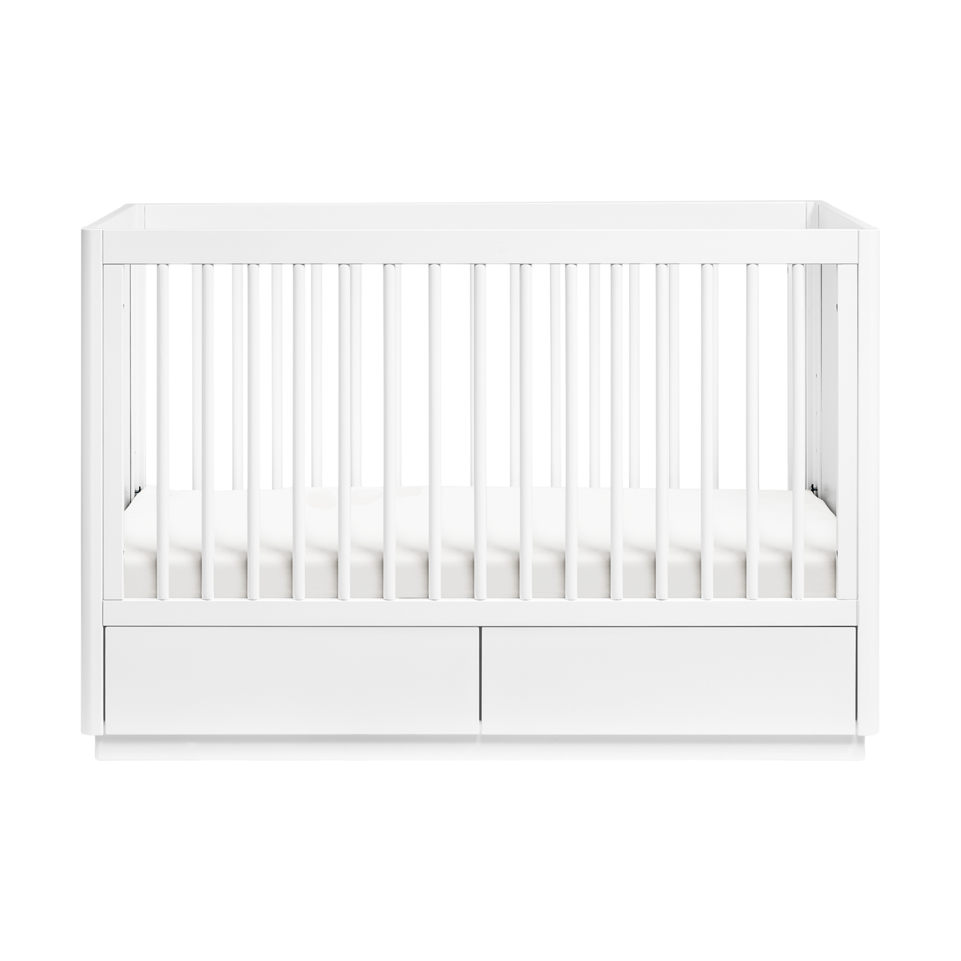 white cot with storage