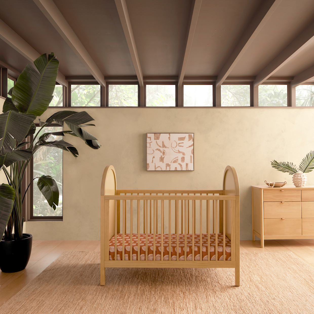 babyletto Bondi 3-in-1 Convertible Crib with Toddler Bed Conversion Kit - Honey With Natural Cane.