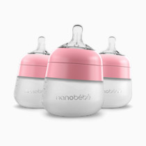 Nanobebe Flexy Silicone Baby Bottle, Anti-Colic, Natural Feel, Non-Collapsing Nipple, Non-Tip Stable Base, Easy to Clean 3-Pack, Pink, 5 oz