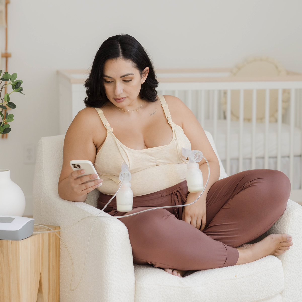 Kindred Bravely Sublime Bamboo Hands-Free Pumping & Nursing Cami - Oatmeal Heather, Small Busty.