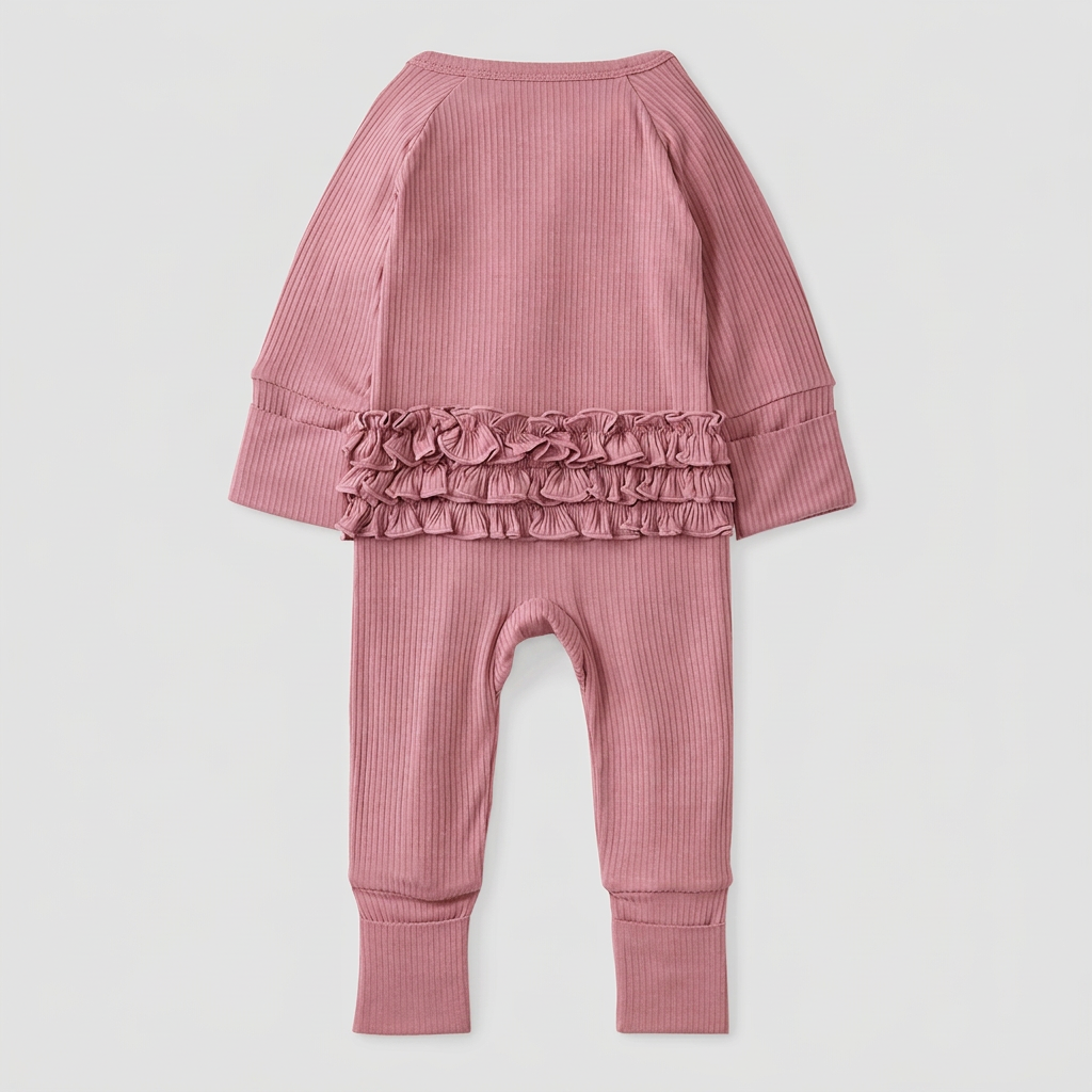 Rosewood Ribbed Ruffle Zippy – Little Sleepies