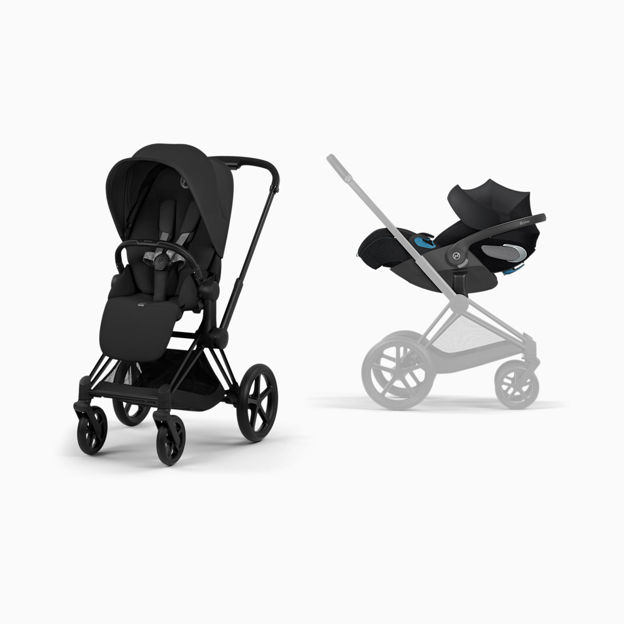 Cybex PRIAM Stroller + CLOUD T Infant Car Seat Travel System - Sepia Black.