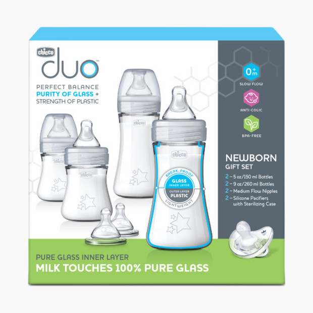 Chicco Duo Newborn Hybrid Baby Bottle Starter Gift Set with Invinci-Glass - Neutral.