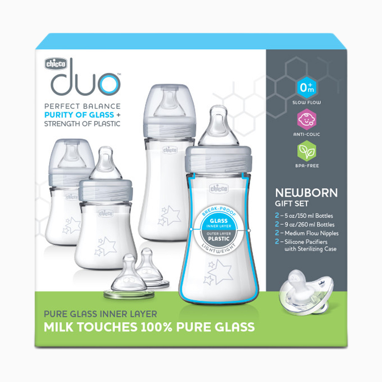 Chicco Duo Newborn Hybrid Baby Bottle Starter Gift Set - Grey.