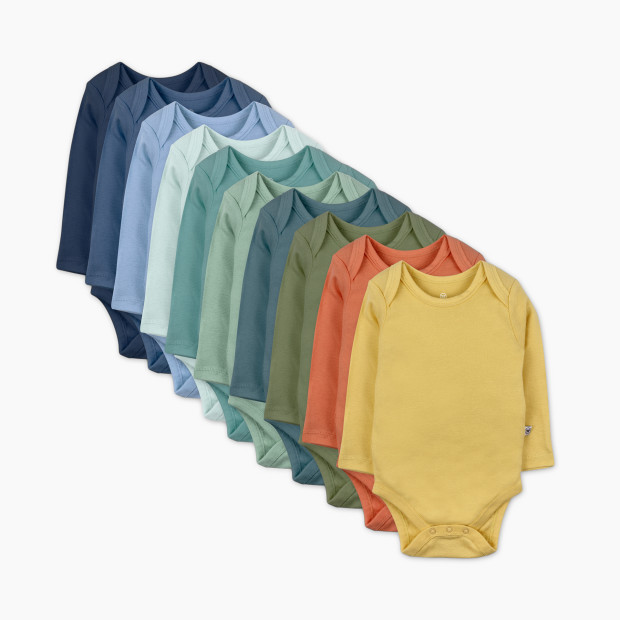 Honest Baby Clothing 10-Pack Organic Cotton Long Sleeve Bodysuits - Rainbow Gem Blues, Nb, 10.