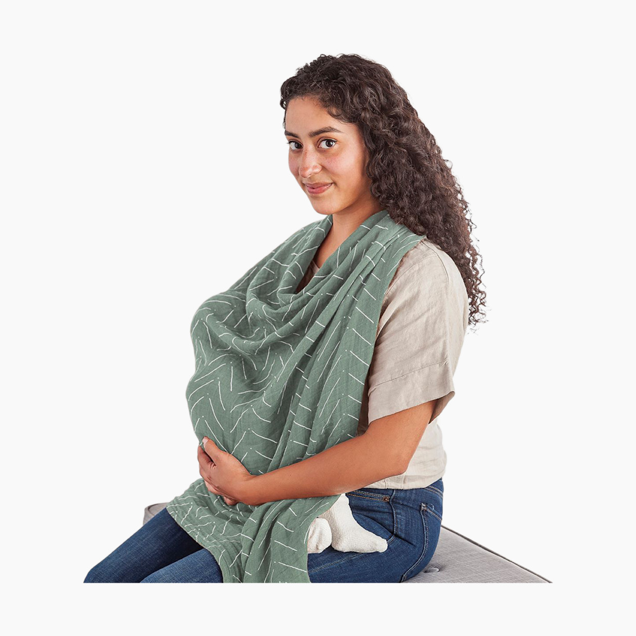 Itzy Ritzy Breastfeeding Boss Taupe Stripe - Sage Mudcloth.