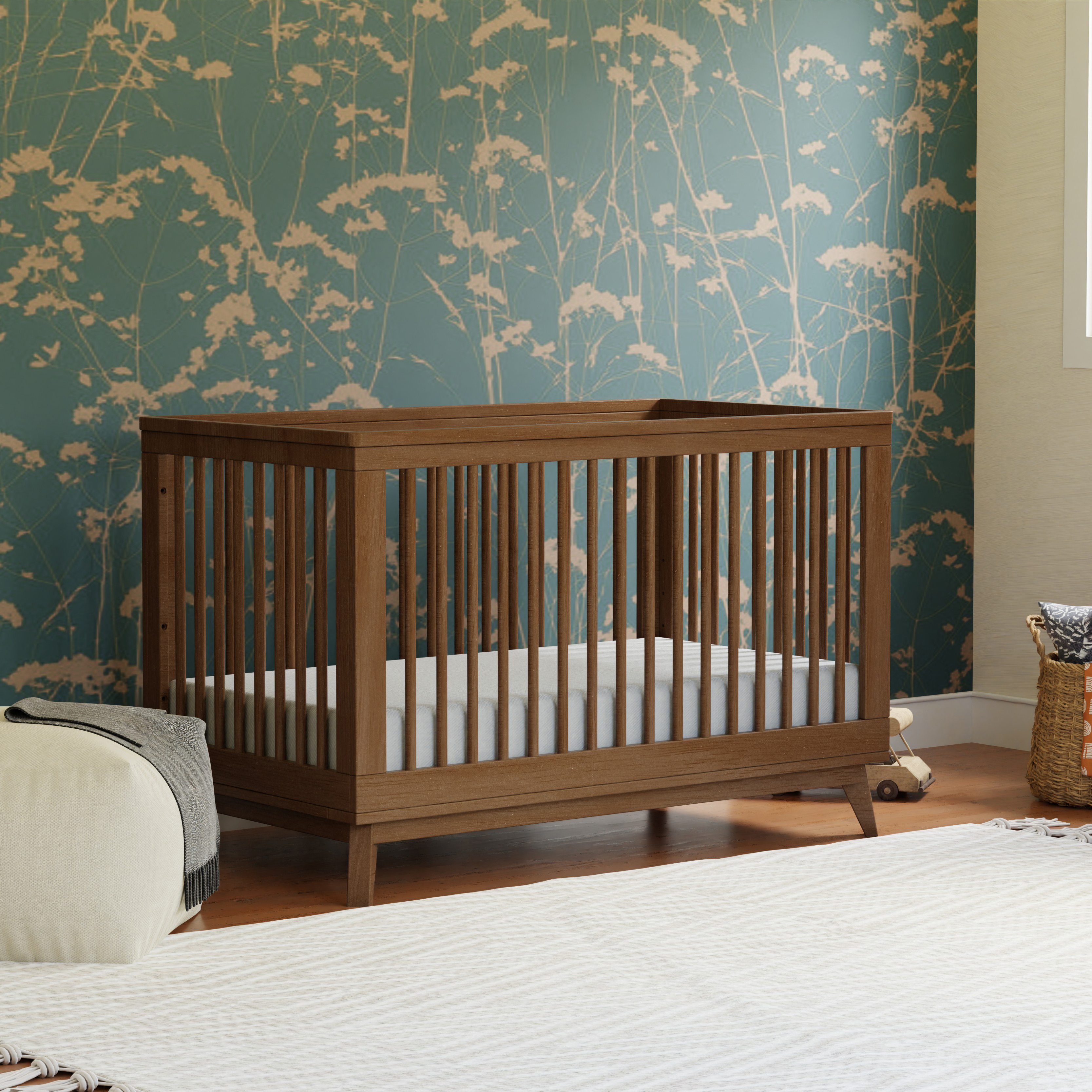 babyletto Scoot 3-in-1 Convertible Crib with Toddler Bed Conversion Kit - Natural Walnut.