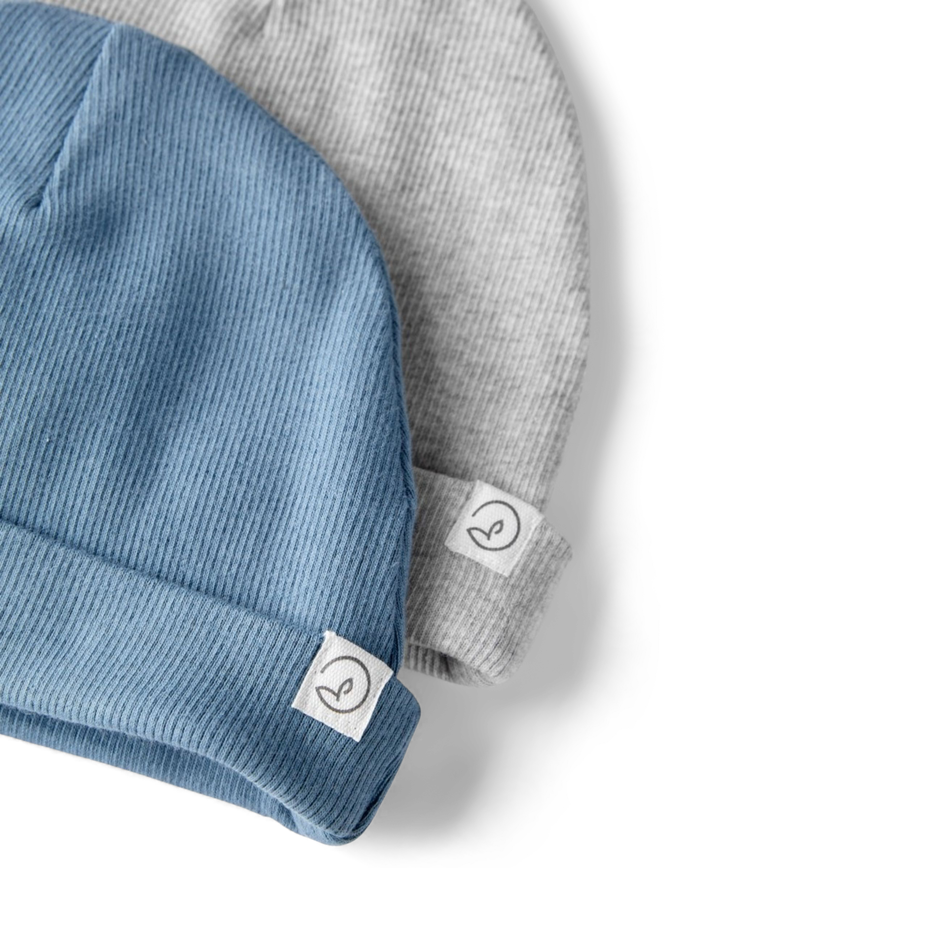 Carter's Little Planet 2-Pack Organic Cotton Rib Caps - Blue, 0-3 M.