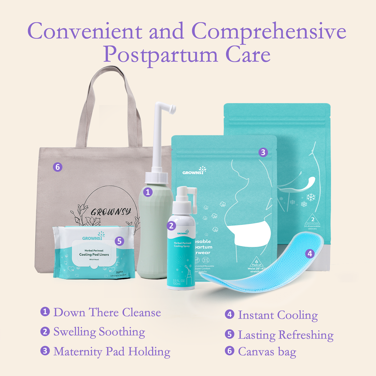 GROWNSY All-in-One Postpartum Essentials Kit.