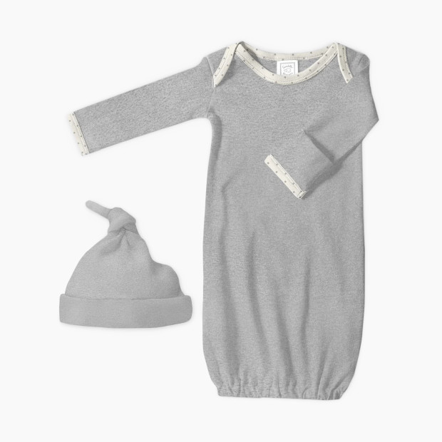 SwaddleDesigns Cotton Knit Long-sleeve Pajama Gown with Mitten Cuffs and Knotted Hat - Heathered Gray, Newborn (0-3 Months).