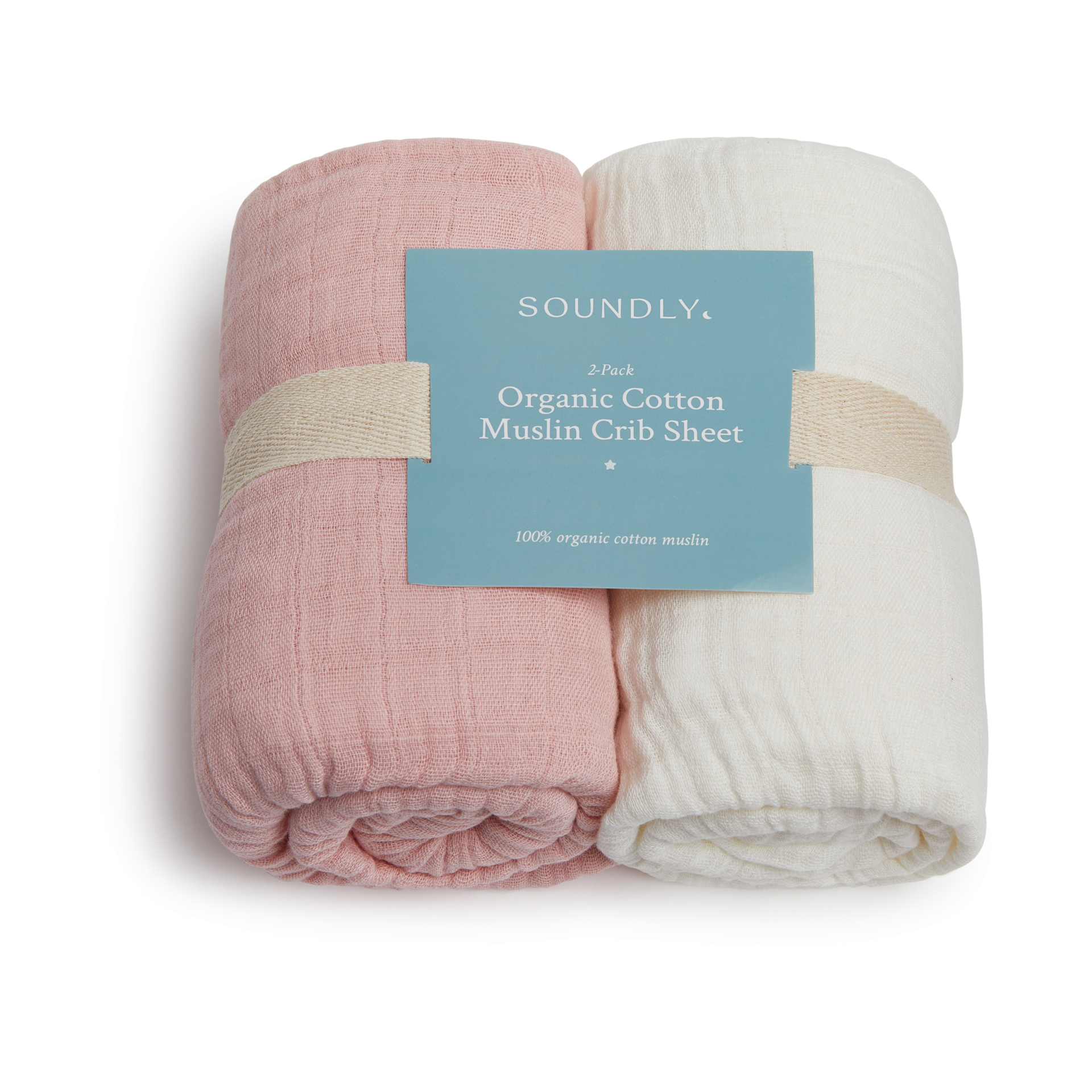 Soundly Organic Cotton Muslin Crib Sheet (2 Pack) - Crystal Rose/Snow White.