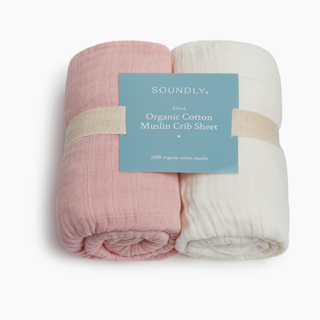 Soundly Organic Cotton Muslin Crib Sheet (2 Pack) - Crystal Rose/Snow White.