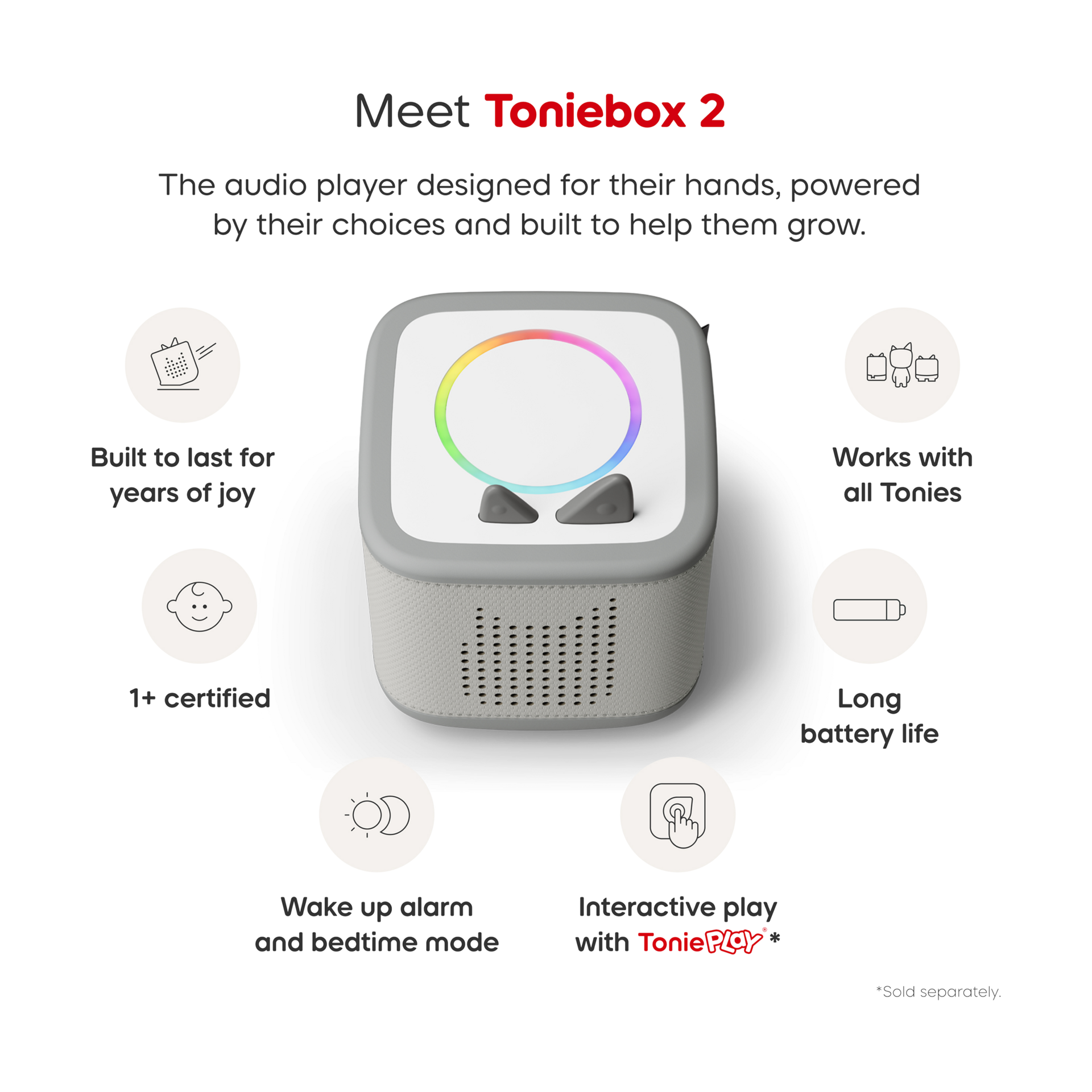 tonies Toniebox 2 Starter Set, Toddler 1+ - Playtime Puppy Toniebox 2 Starter Set -Moon Gray.