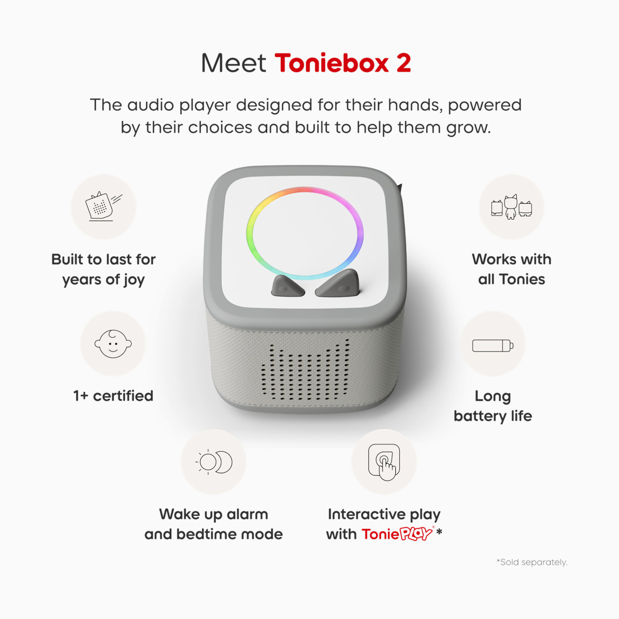 tonies Toniebox 2 Starter Set, Toddler 1+ - Playtime Puppy Toniebox 2 Starter Set -Moon Gray.