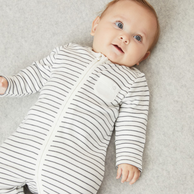 MORI Clever Zip Baby Pajamas - Grey Stripe, Nb.