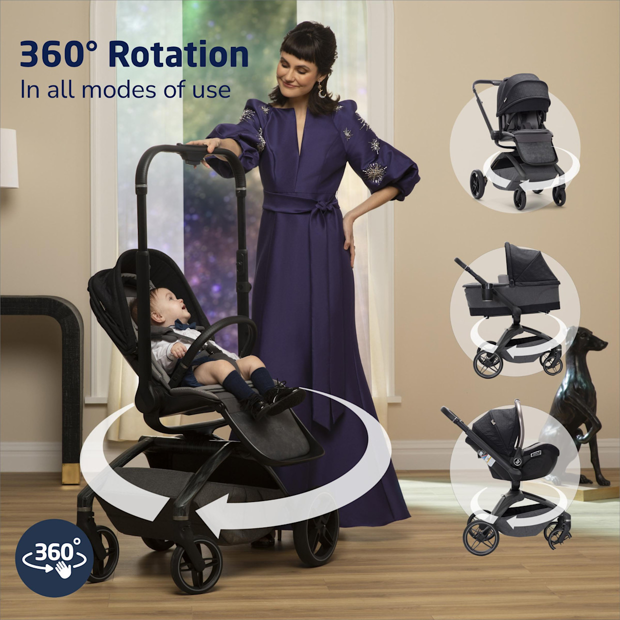Maxi-Cosi Tana 360 Rotating Modular Stroller - Onyx Heritage.