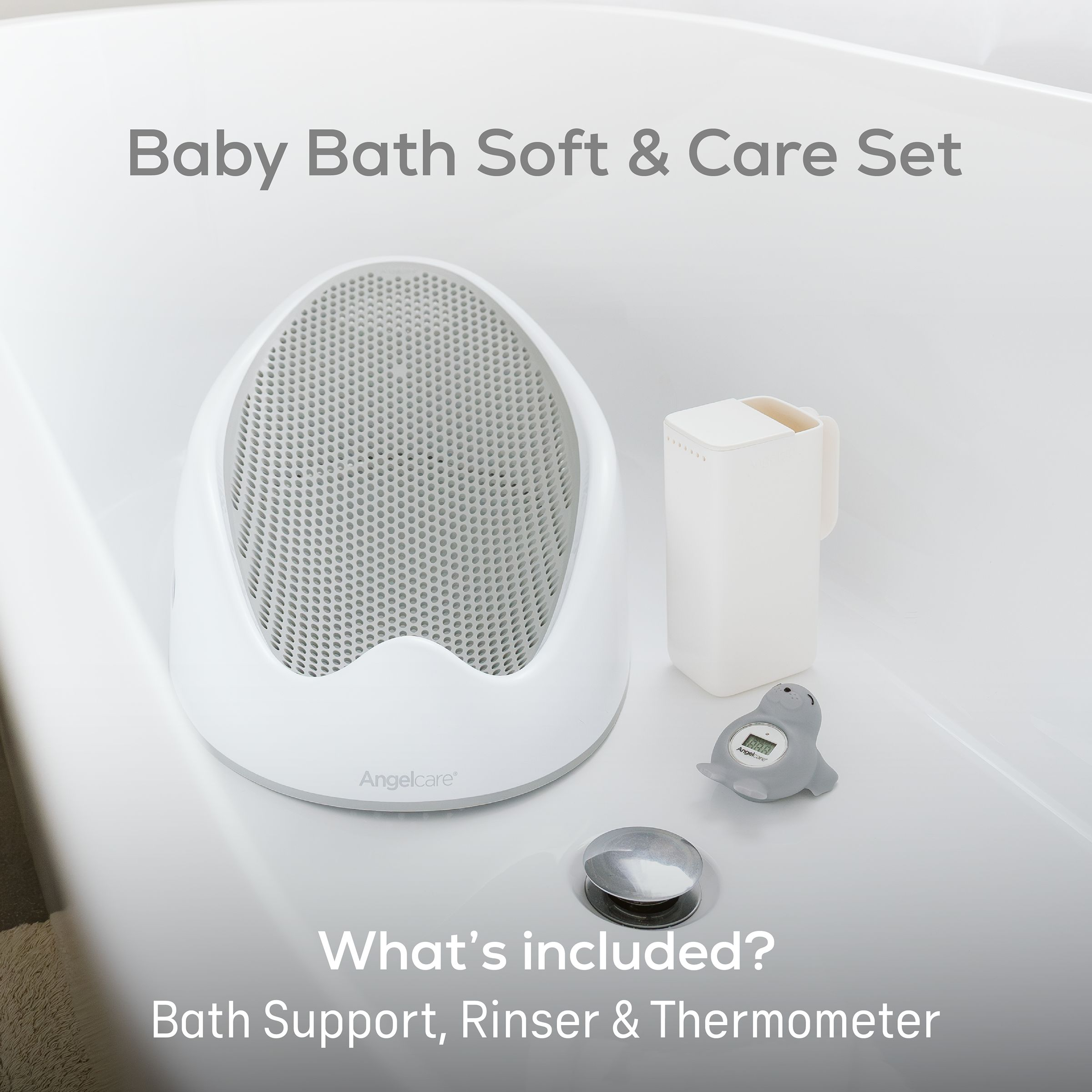 Angelcare Soft-Touch Baby Bath Support Bundle - Gray, 3-Piece.