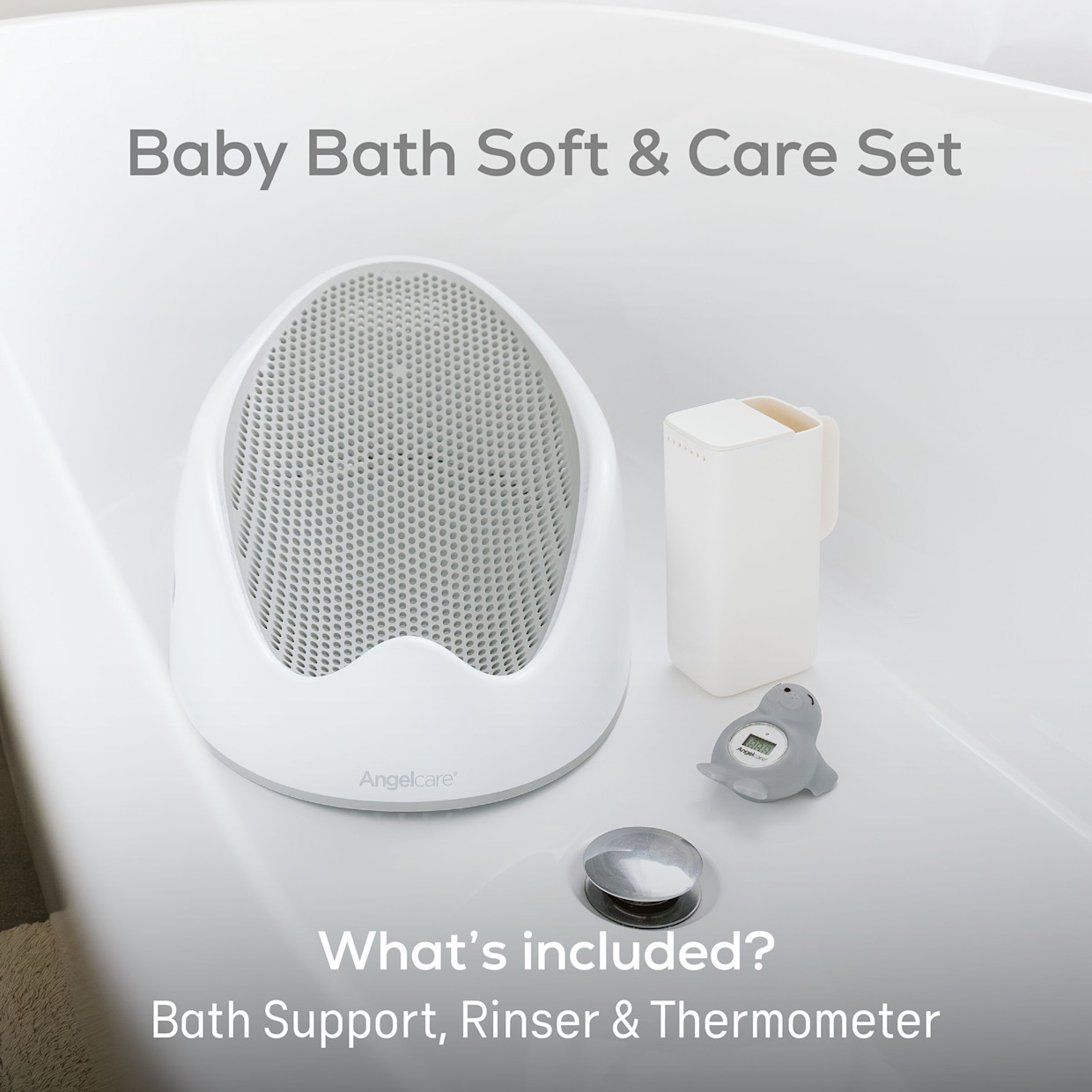 Angelcare Soft-Touch Baby Bath Support Bundle - Gray, 3-Piece.