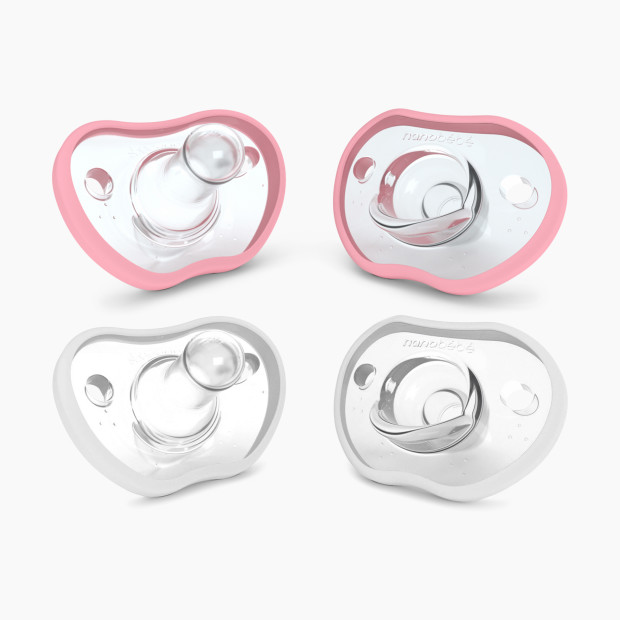 Nanobebe Flexy Pacifier (4 Pack) - Pink And White, 0-3 Months, 4.