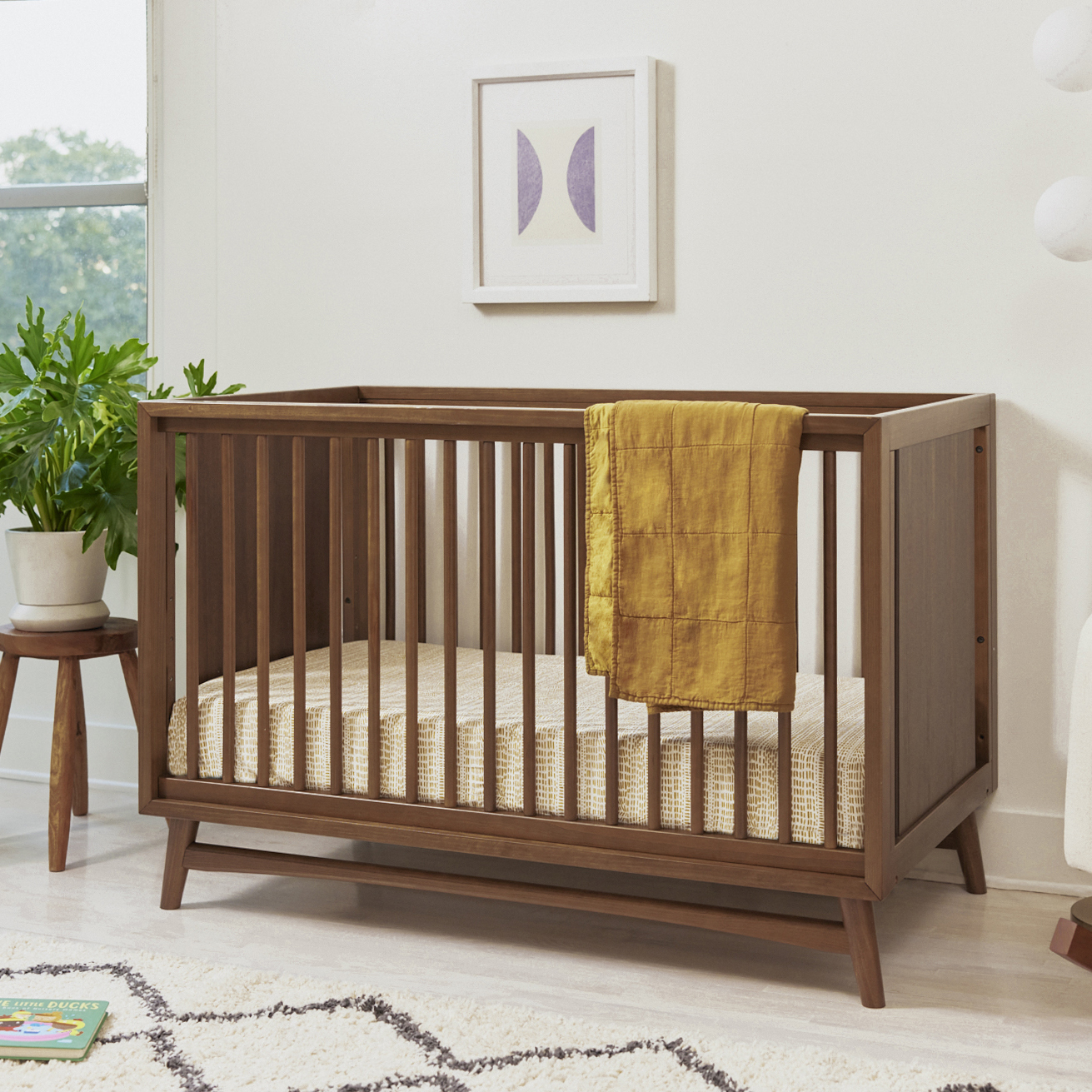 babyletto Peggy 3-in-1 Convertible Crib with Toddler Bed Conversion Kit - Natural Walnut.
