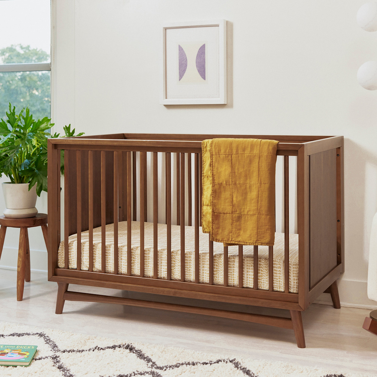 babyletto Peggy 3-in-1 Convertible Crib with Toddler Bed Conversion Kit - Natural Walnut.