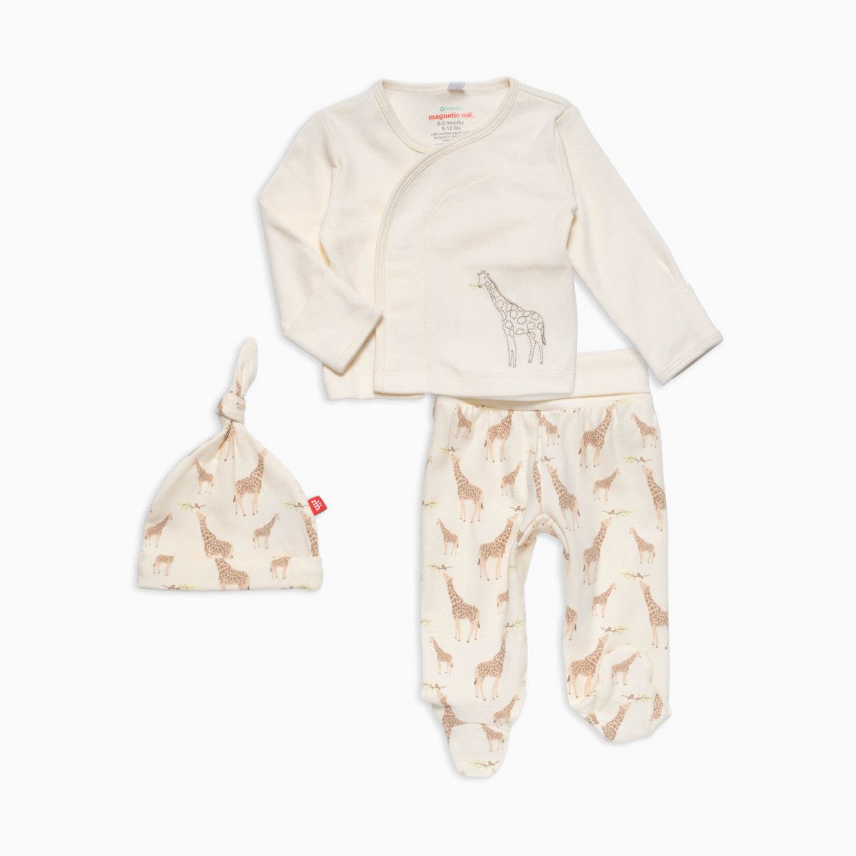 Magnetic Me Organic Cotton Magnetic Wrap 3-Piece Set - Cream Jolie Giraffe, 0-3 M.
