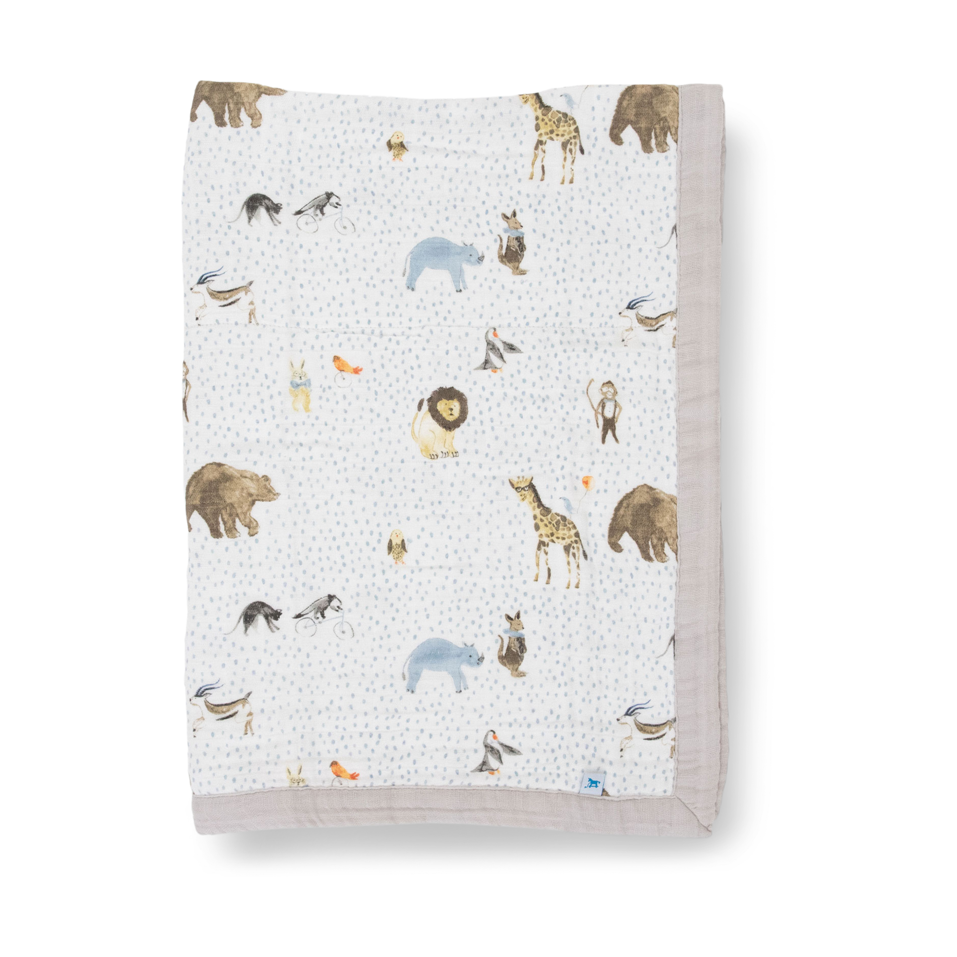 Little Unicorn Cotton Muslin Baby Receiving Quilt - Party Animals.