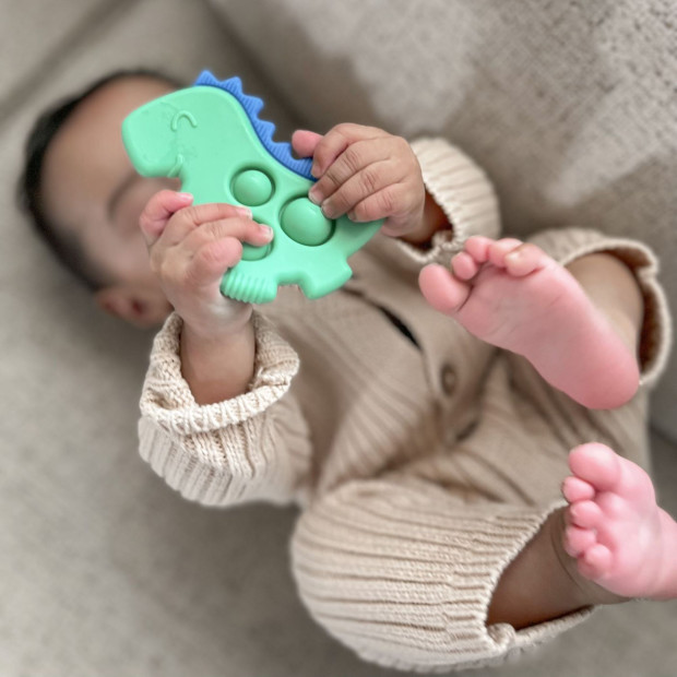 Itzy Ritzy Silicone Teether with Sensory Popper - Dino.