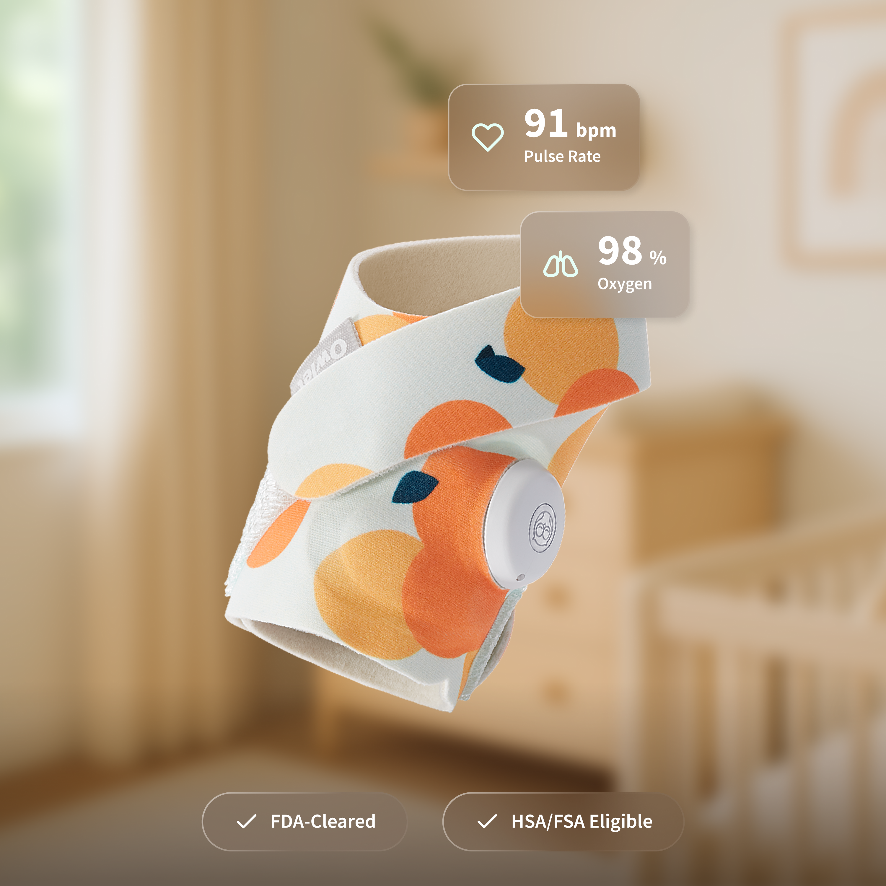 Owlet Dream Sock Smart Wearable Baby Monitor - Sweet Clementine.