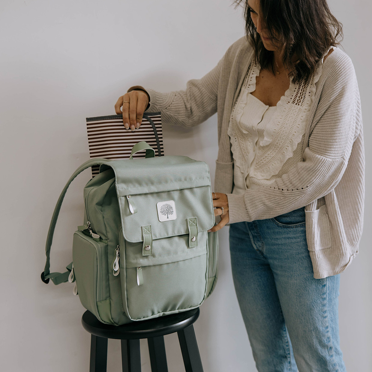 Parker Baby Co. Birch Bag Diaper Backpack - Sage.