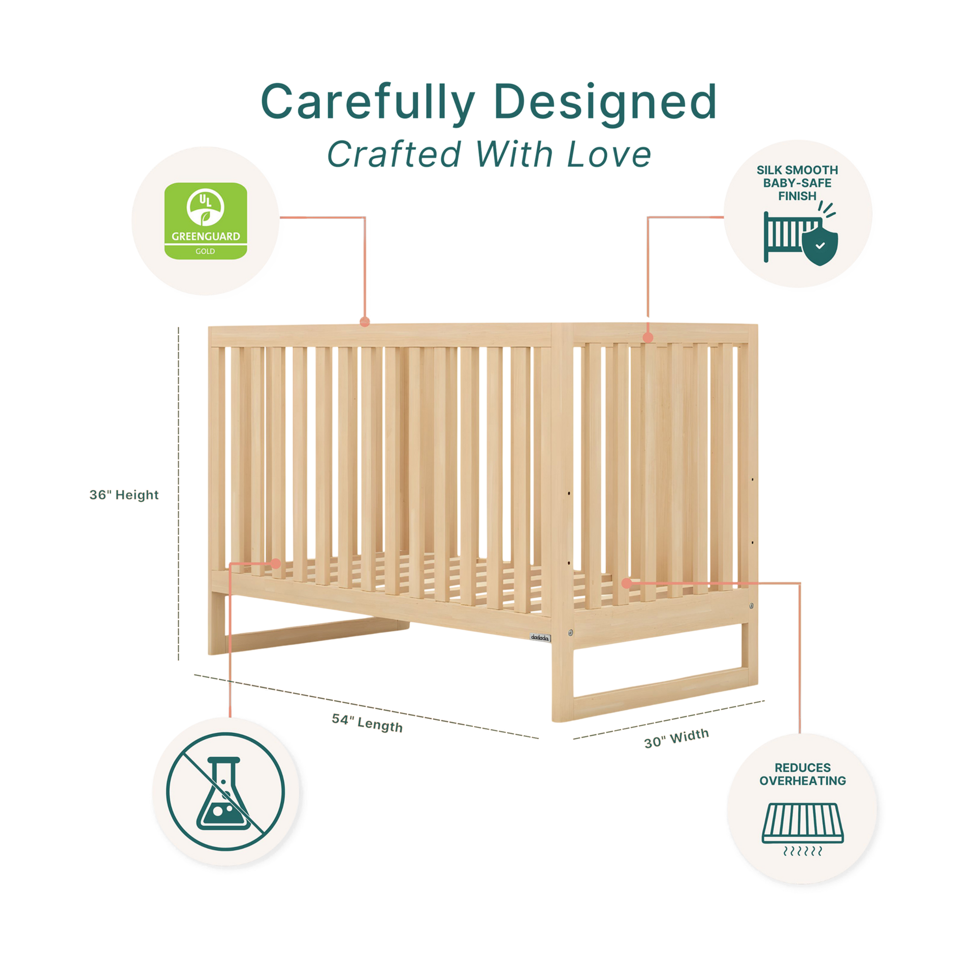 dadada Austin 3-in-1 Convertible Crib - Natural.