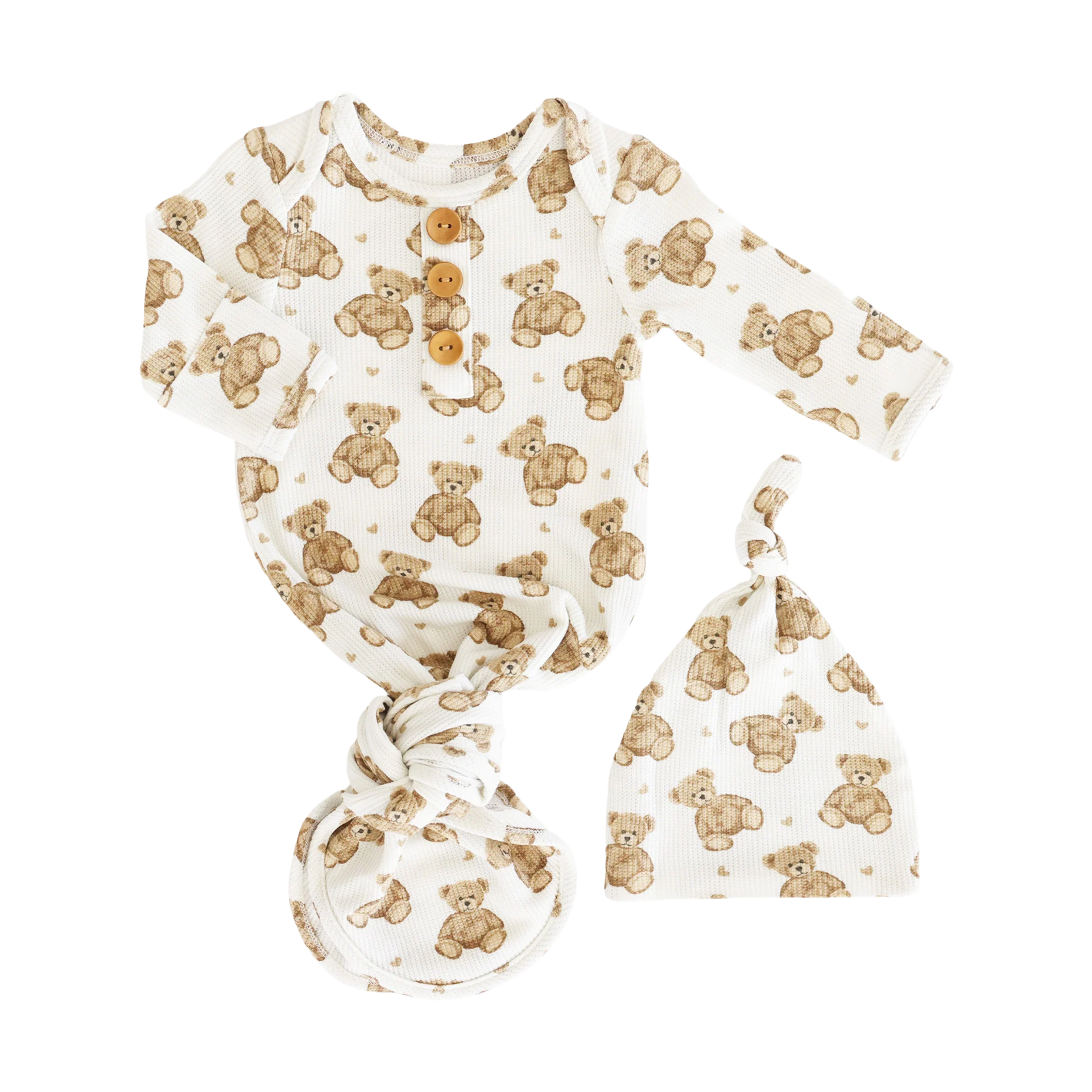 Caden Lane Bamboo Waffle Newborn Baby Knot Gown & Hat Set.