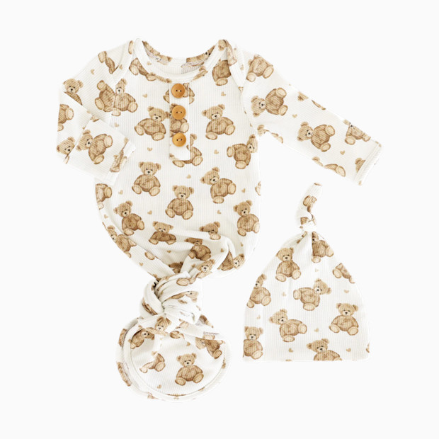 Caden Lane Bamboo Waffle Newborn Baby Knot Gown & Hat Set.