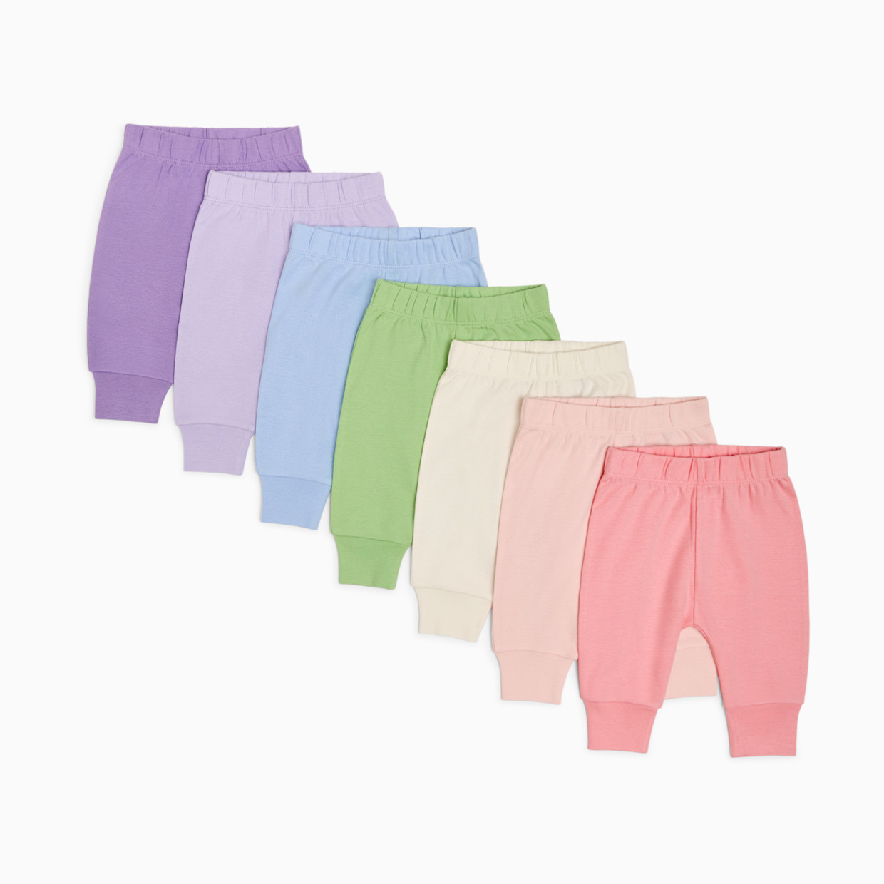 Small Story Organic Cotton Solid Everyday Pant (7 Pack) - Soft Rainbow, 3-6 M.