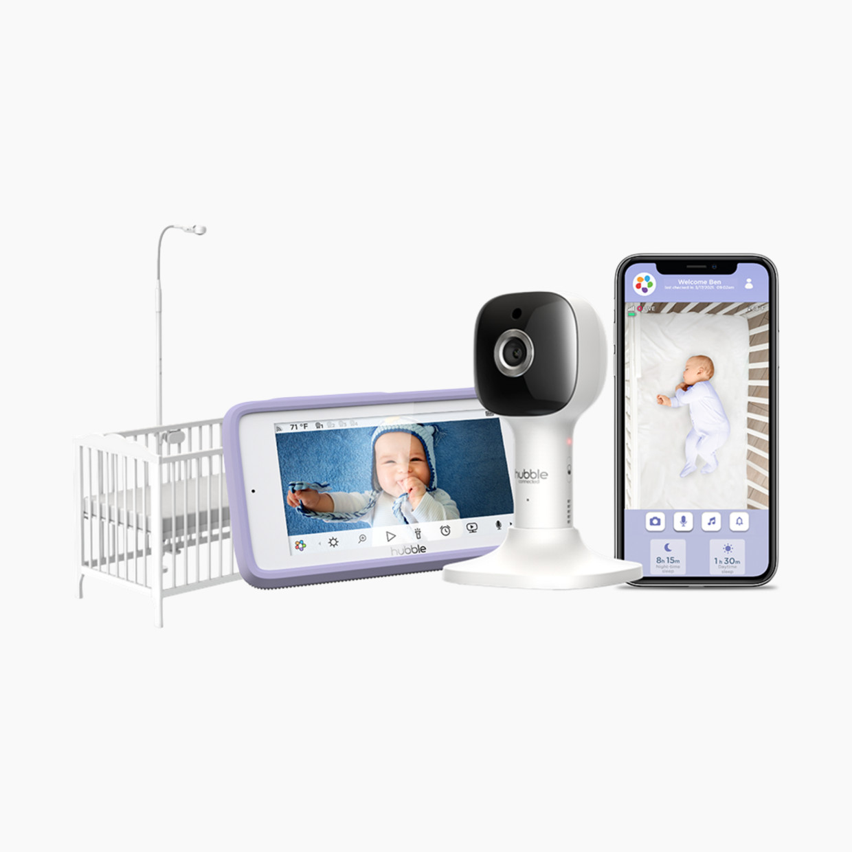 Hubble Connected Nursery Pal Crib Edition: 5" Smart HD Baby Monitor with Night Light, Touch Screen Viewer & Crib Mount.