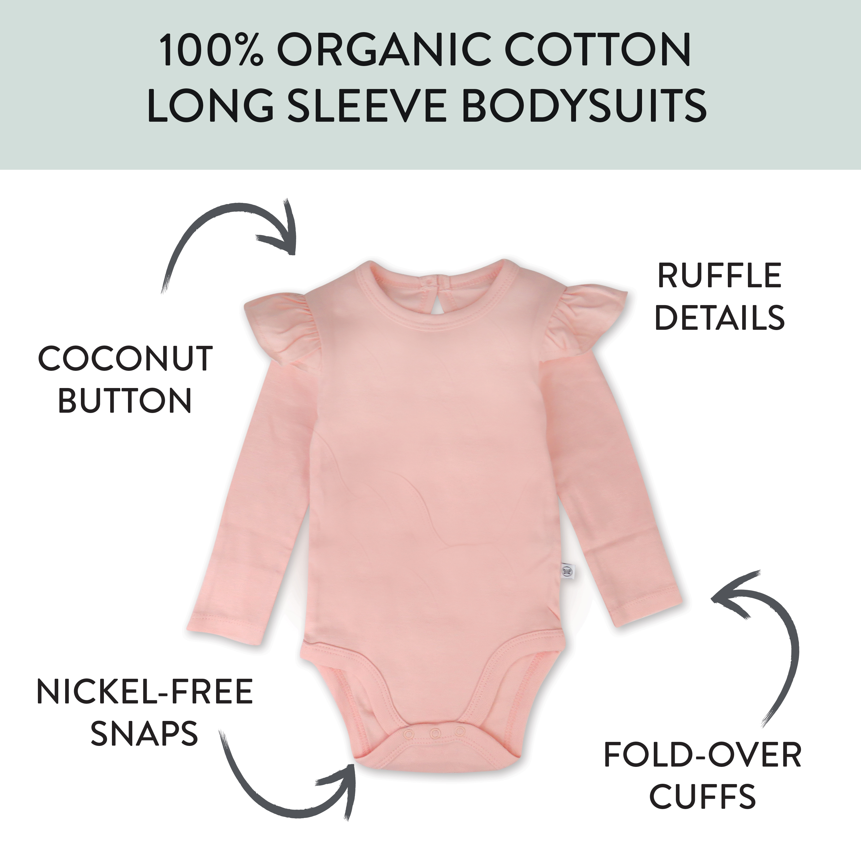 Honest Baby Clothing 5-Pack Organic Cotton Long Sleeve Ruffle Bodysuit - Romantic Pink, 0-3 M.