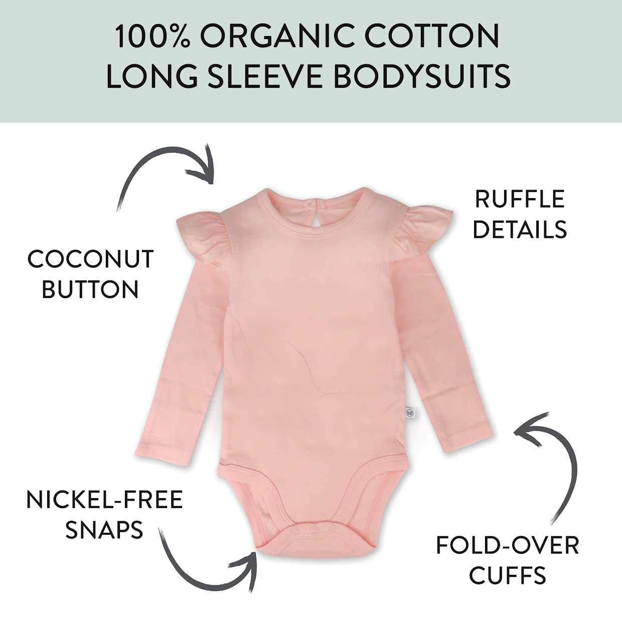 Honest Baby Clothing 5-Pack Organic Cotton Long Sleeve Ruffle Bodysuit - Romantic Pink, 0-3 M.