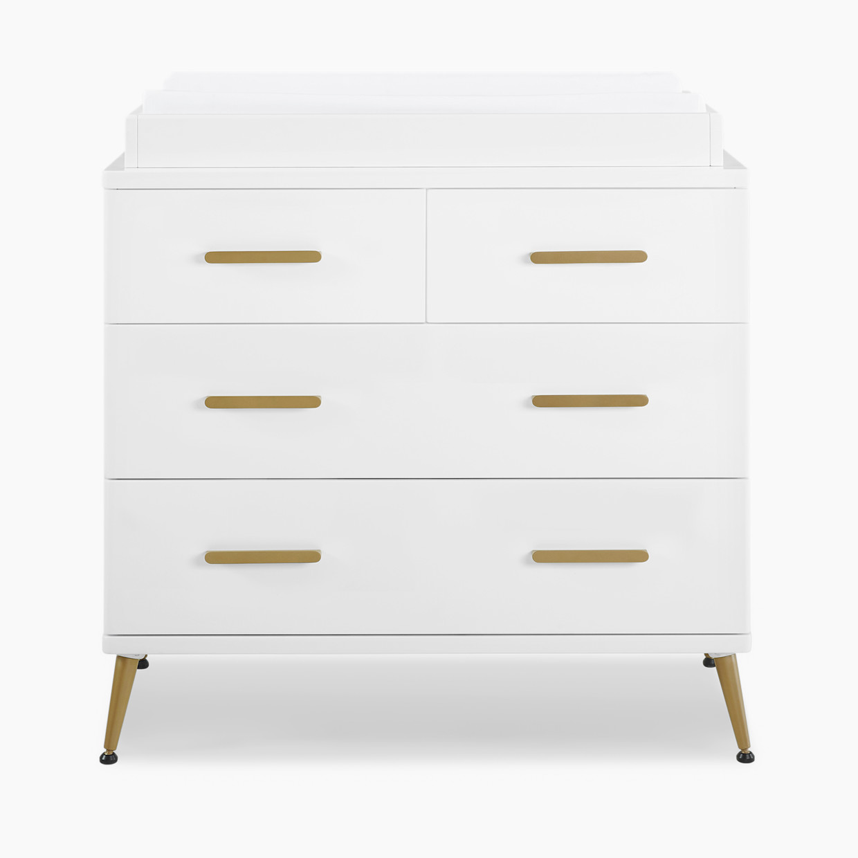 Delta Children Sloane 4 Drawer Dresser with Changing Top - Bianca White/Melted Bronze.