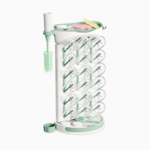 Momcozy DIY Larger Bottle Drying Rack for 18 Bottles, Space Saving Countertop Vertical Rack with Brushes Holder, Detachable Travel Bottle Rack for Baby Accessories & Pump Parts