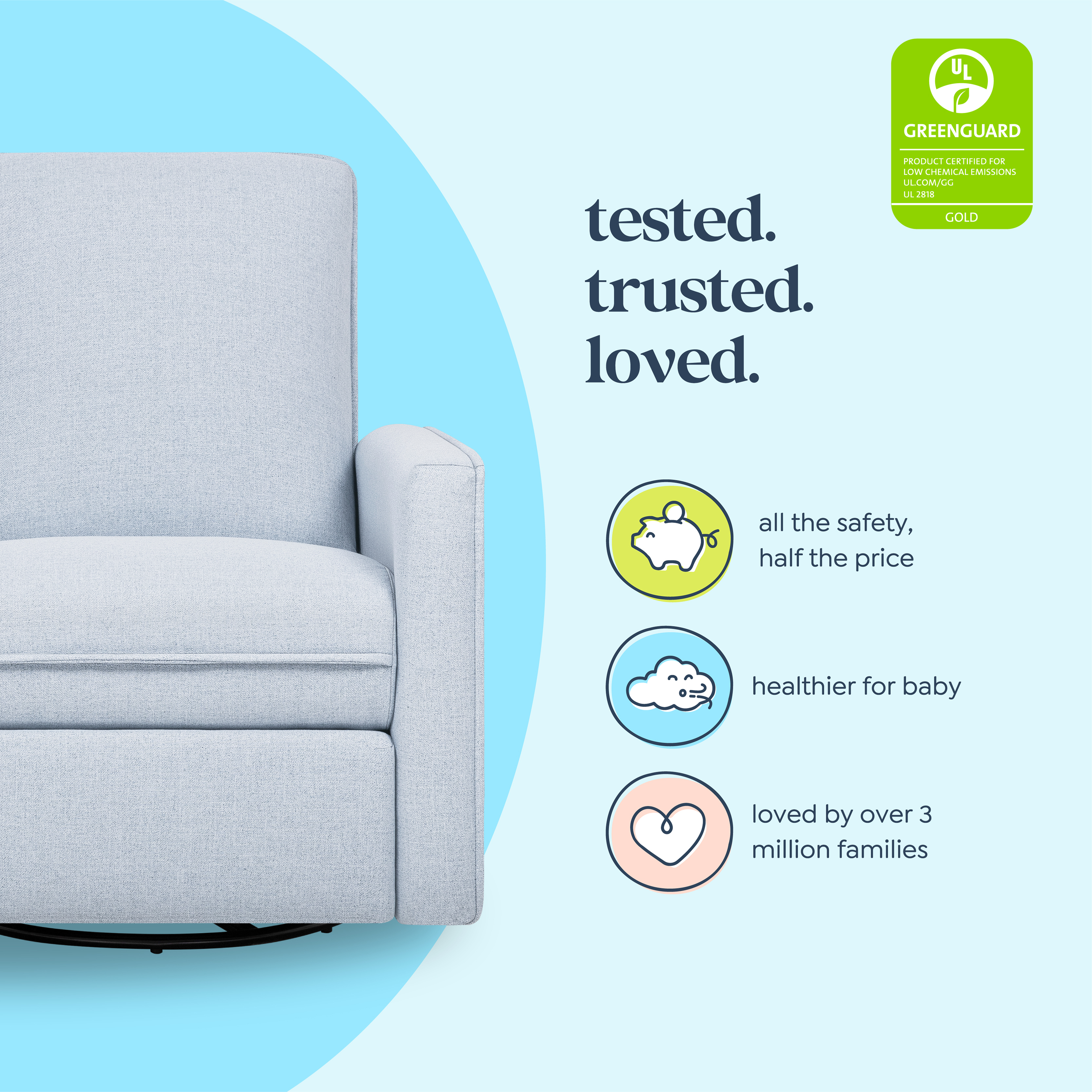 daVinci Penny Recliner and Swivel Glider - Performance Chambray Eco-Twill.