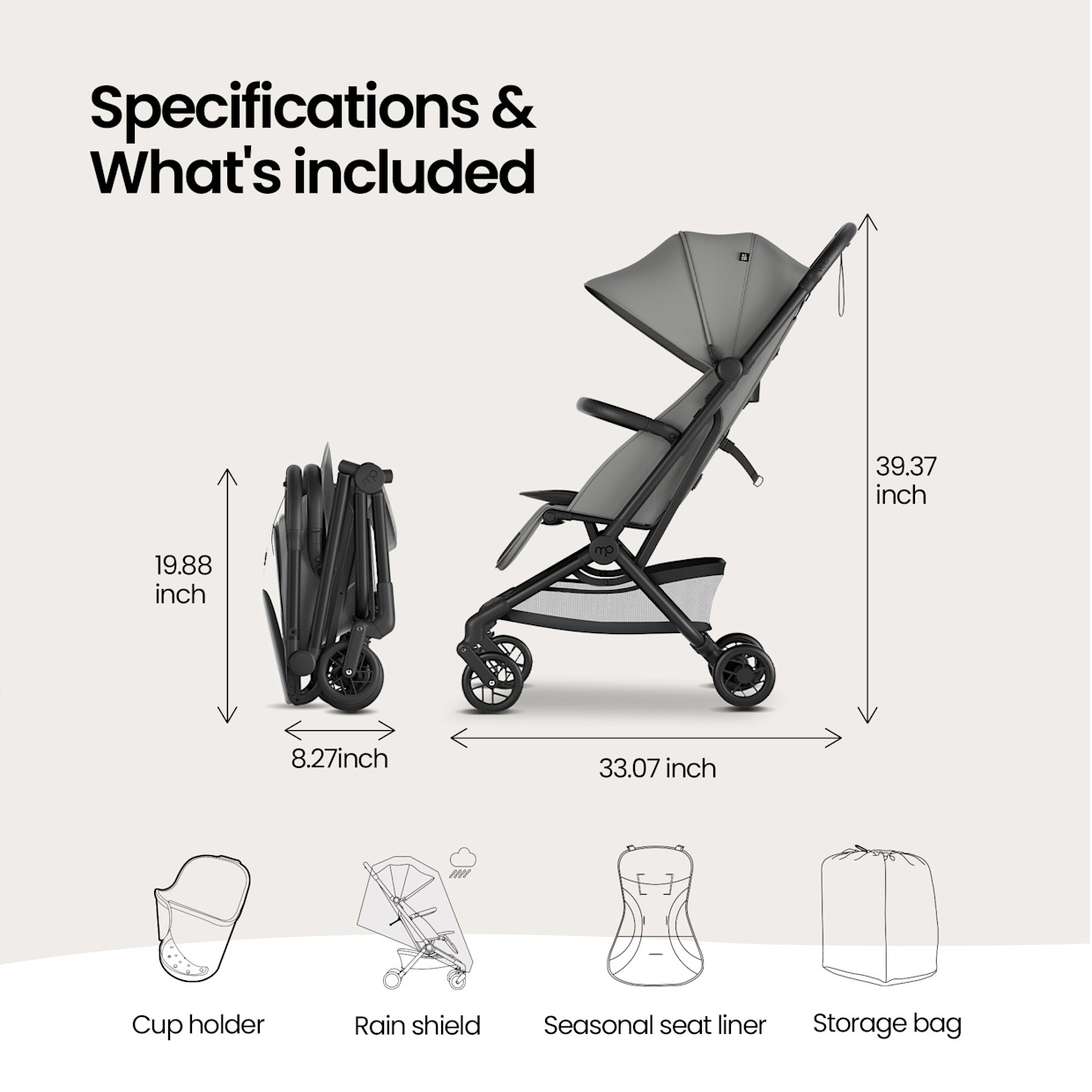 Mompush Velo Travel Stroller - Gray.