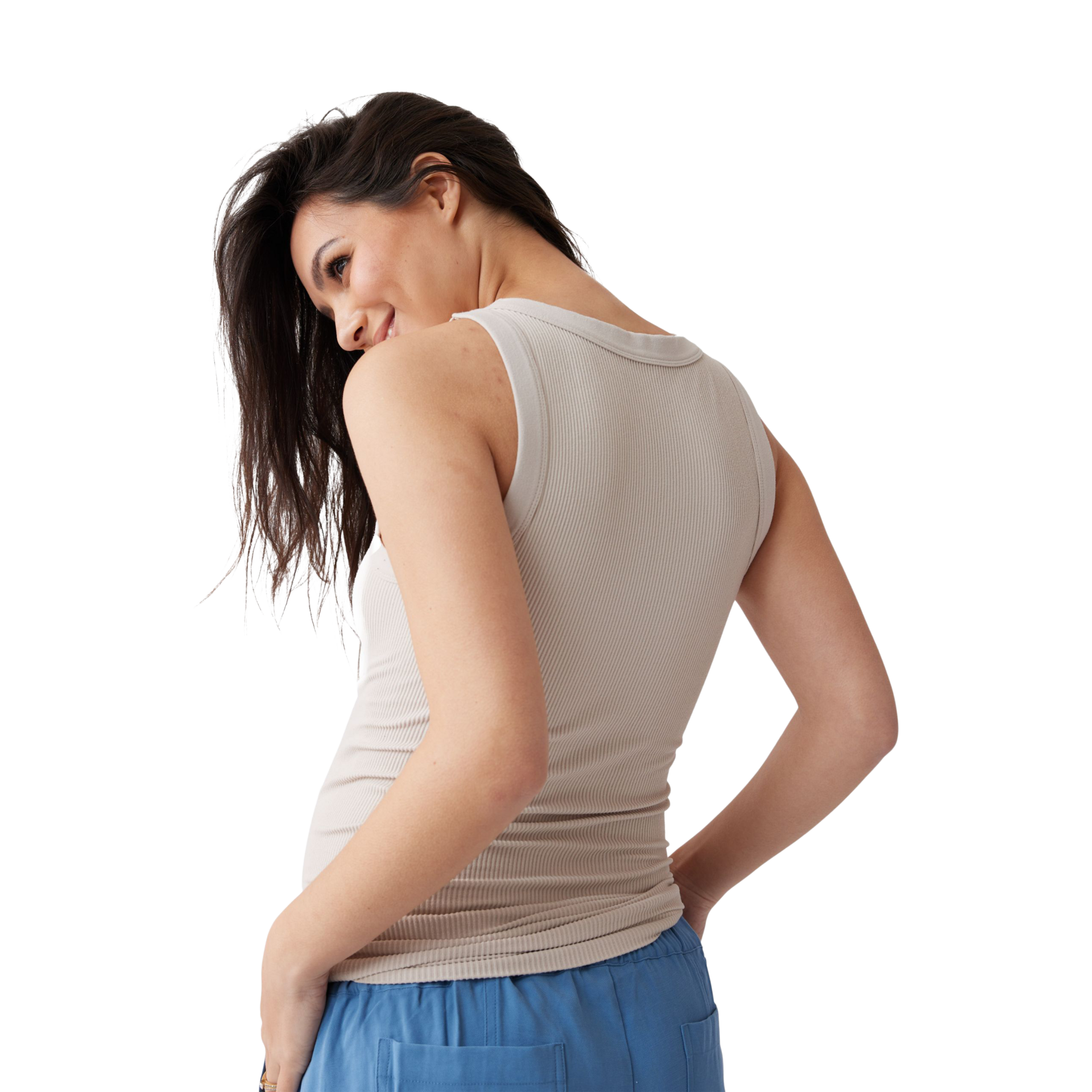 Ingrid and Isabel Seamless Rib Tank - Stone, XS.