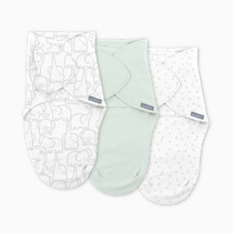 SwaddleMe by Ingenuity Monogram Collection Baby Swaddle, 100% Cotton, Improves Sleep & Calms Startle Reflex, 0-3 Months, Pocket Fold Design for Easy Changes, 1.0 TOG, 3-Pack - Elephant Dance