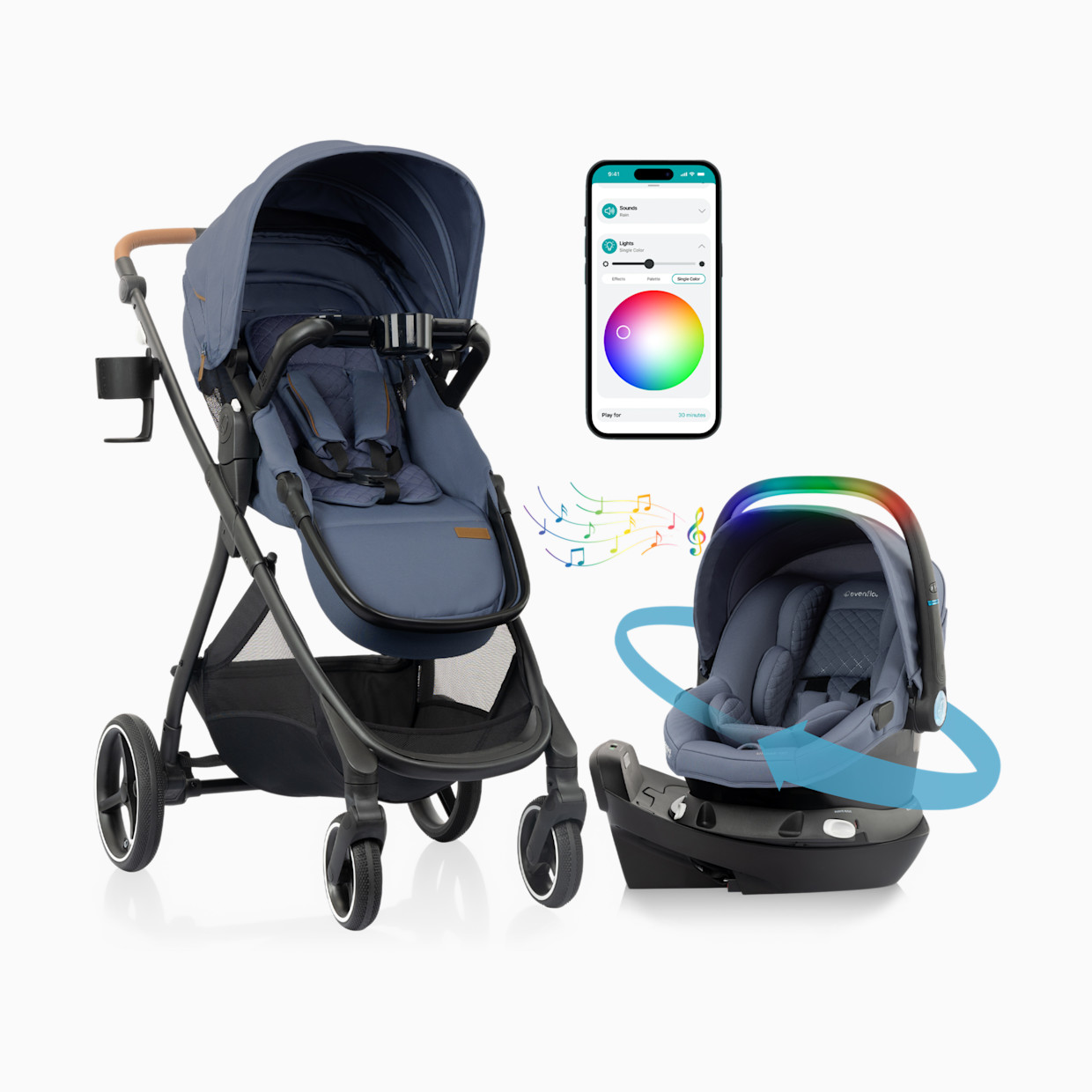 Evenflo Shyft Intuiti+ Travel System featuring Revolve180 LiteMax NXT with SensorySoothe - Flint.
